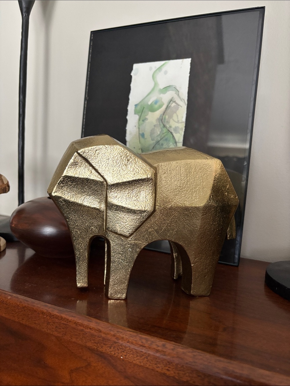 Gold Geometric Elephant Sculpture